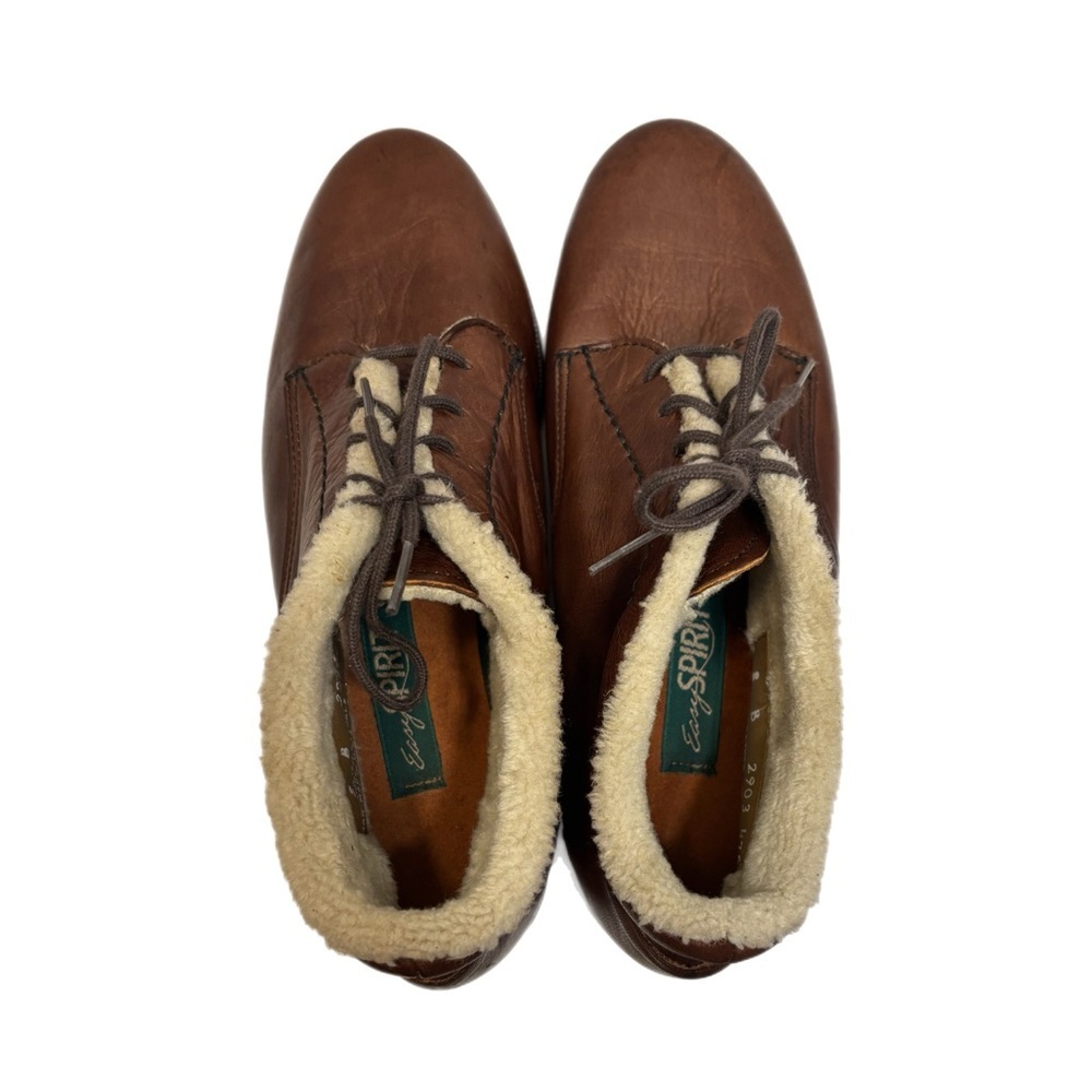 Easy Spirit brown leather fur trim lace up short boots